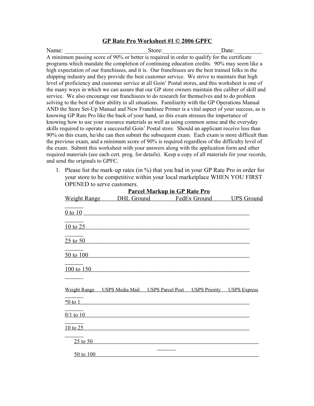 GP Rate Pro Worksheet #1 2006 GPFC