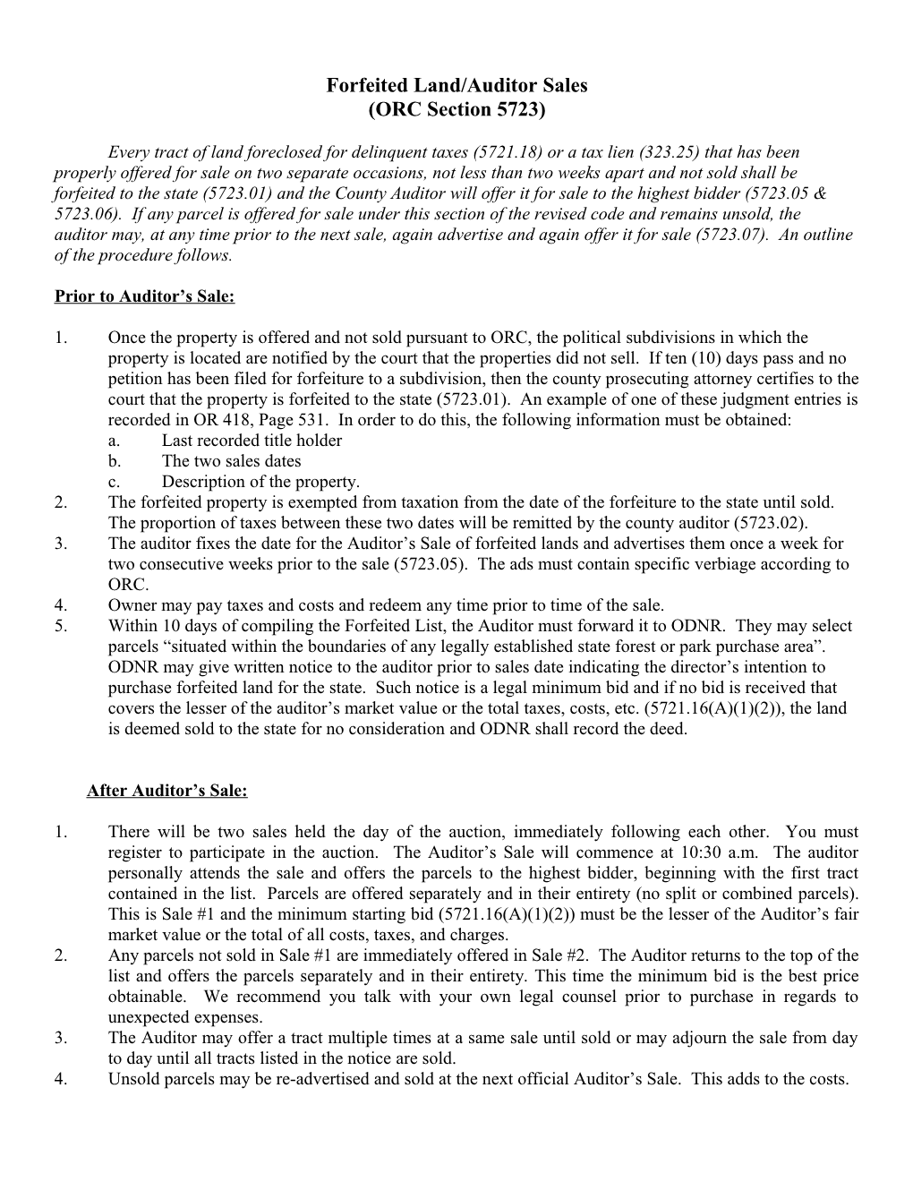 Forfeited Land/Auditor Sales