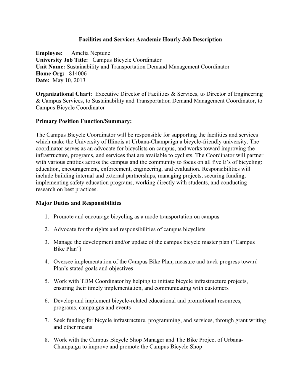 Facilities and Services Academic Hourly Job Description