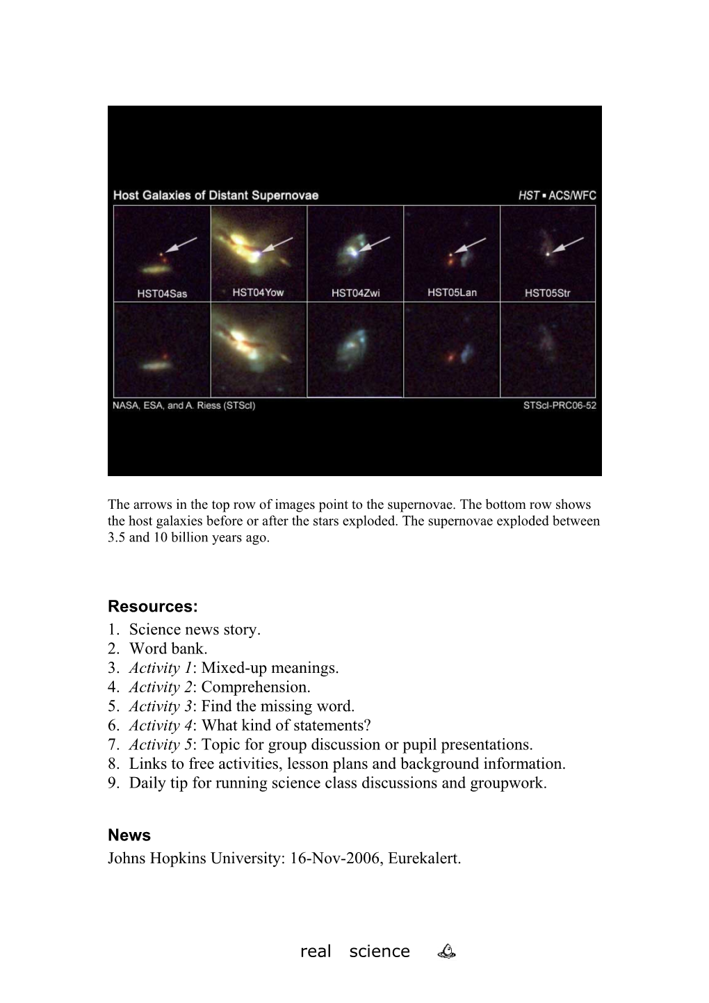 The Arrows in the Top Row of Images Point to the Supernovae. the Bottom Row Shows the Host
