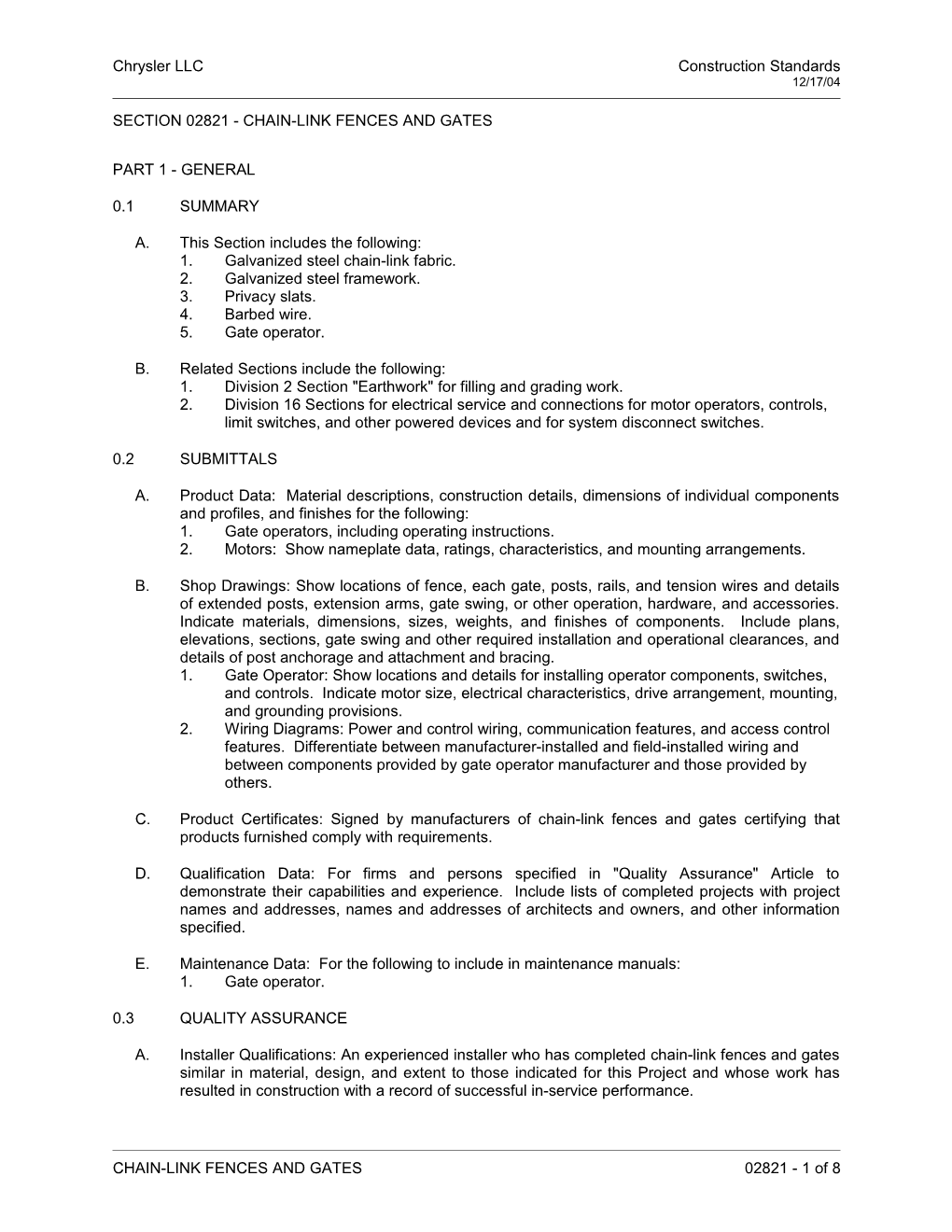 Section 02821 - Chain-Link Fences and Gates