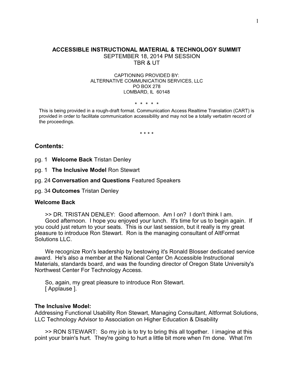 Accessible Instructional Material & Technology Summitseptember 18, 2014Pm Session