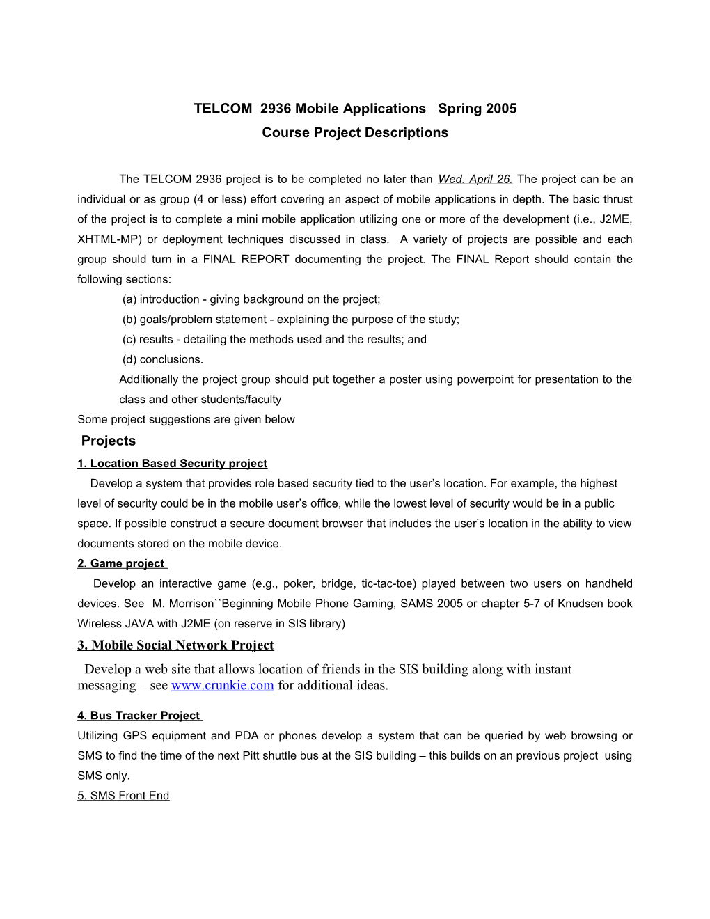 TELCOM 2120 Network Performance Spring 2004