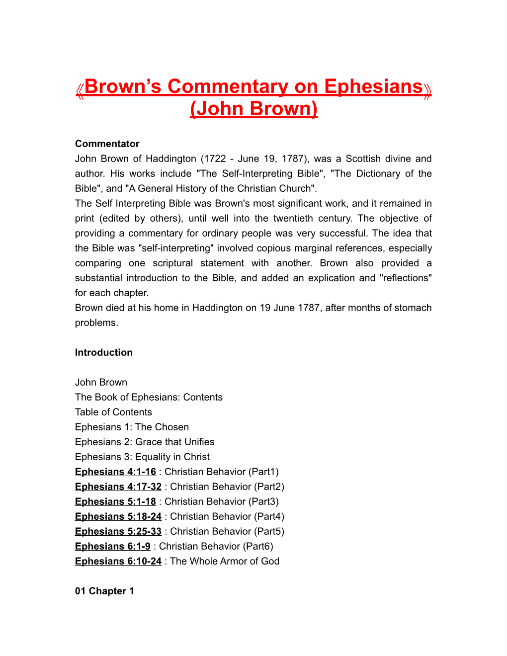 Brown S Commentary on Ephesians (John Brown)