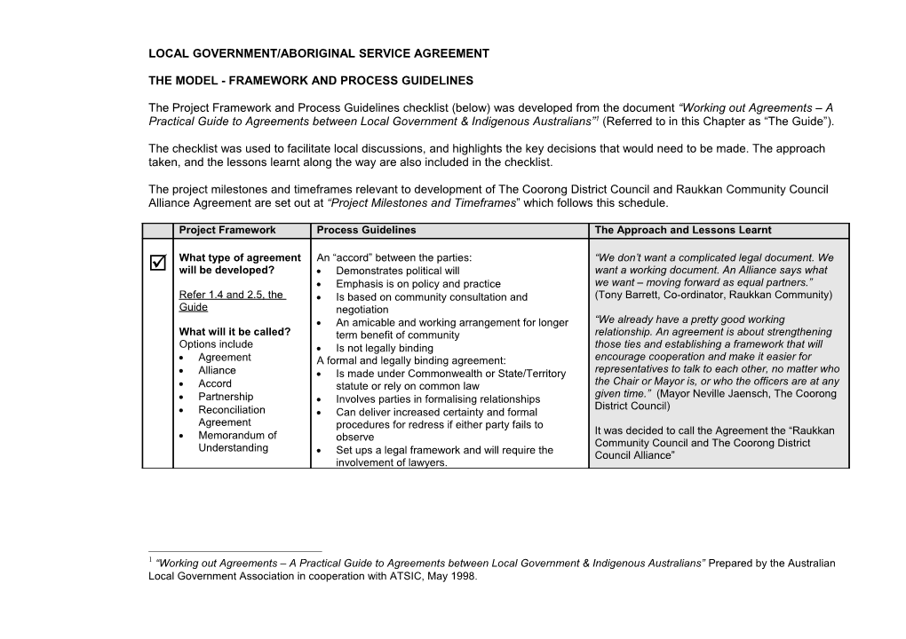 Local Government/Aboriginal Service Agreement