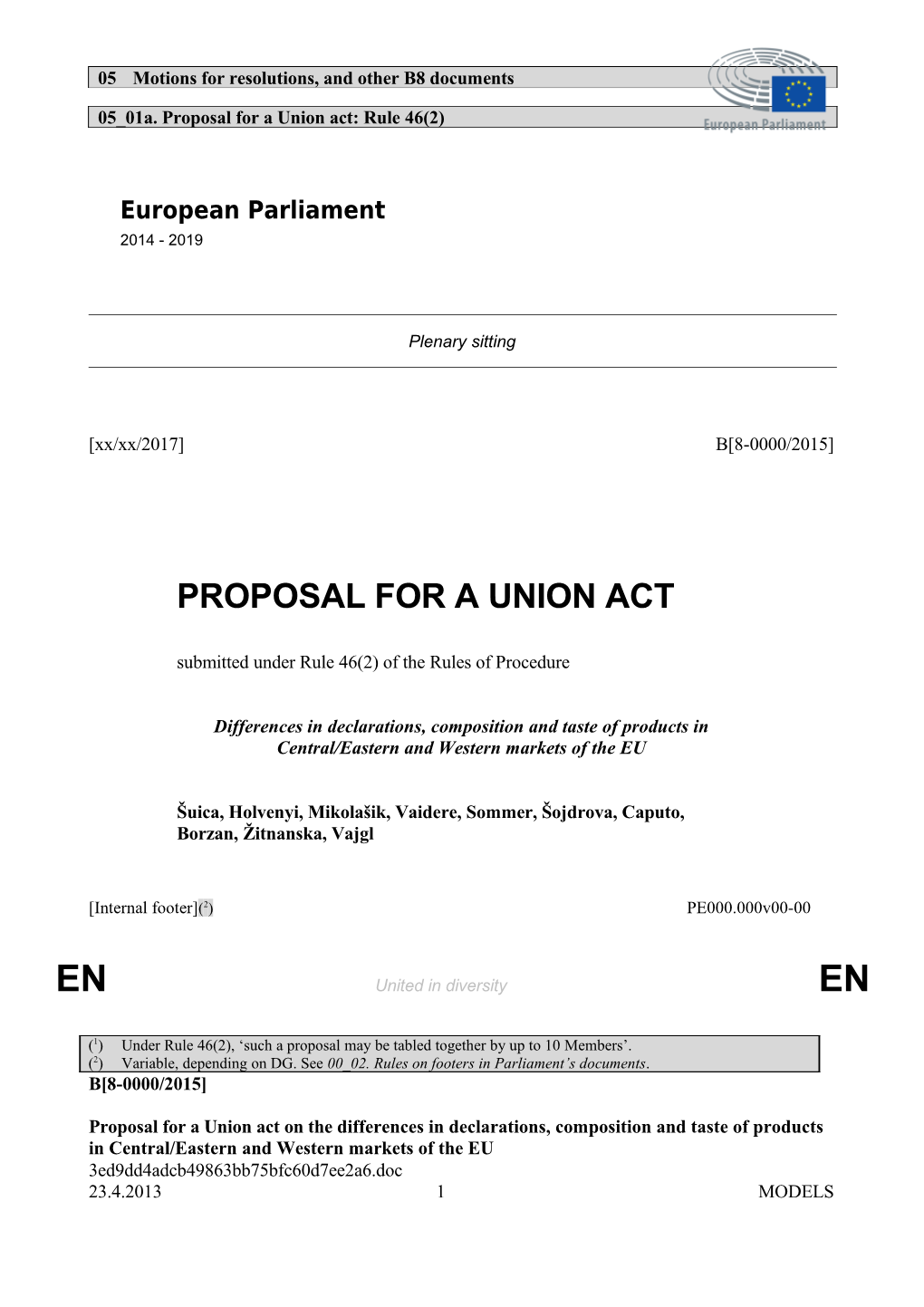 Proposal for a Union Act