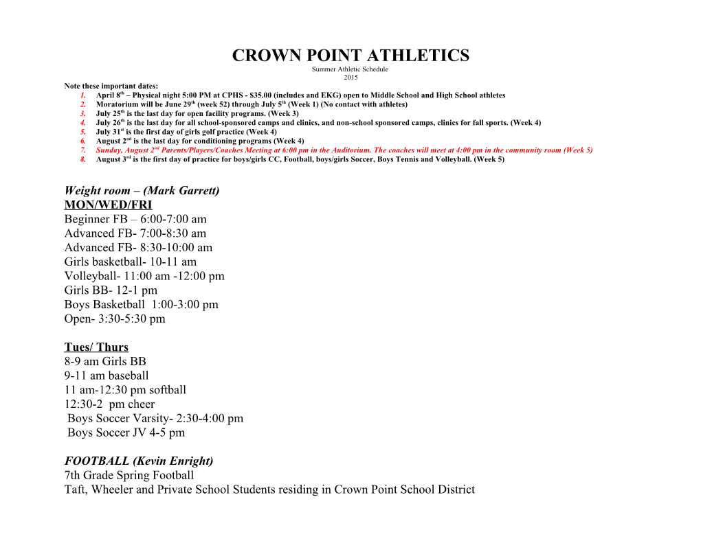 Crown Point Athletics