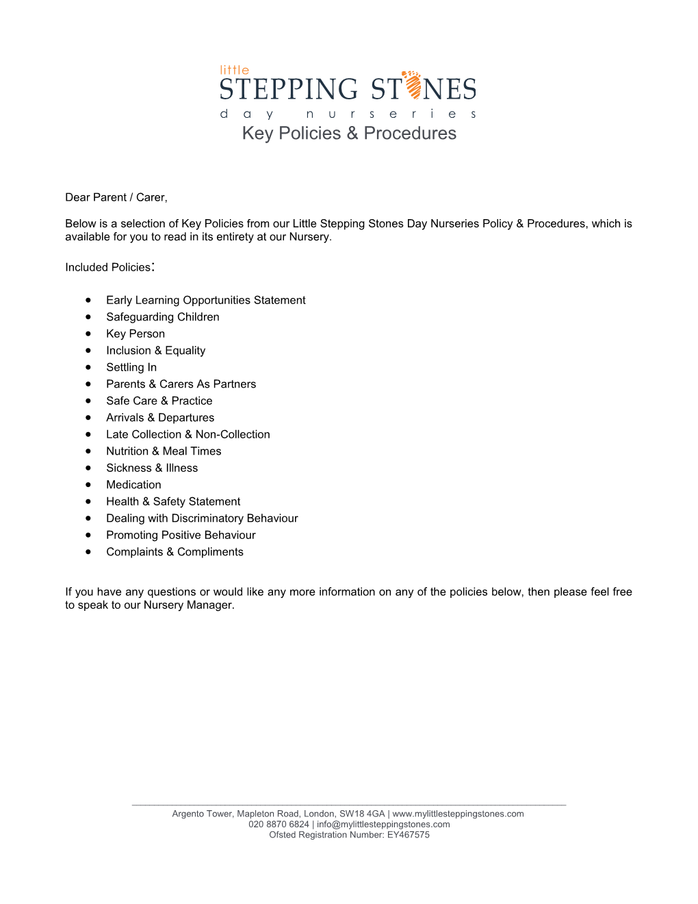 Key Policies & Procedures