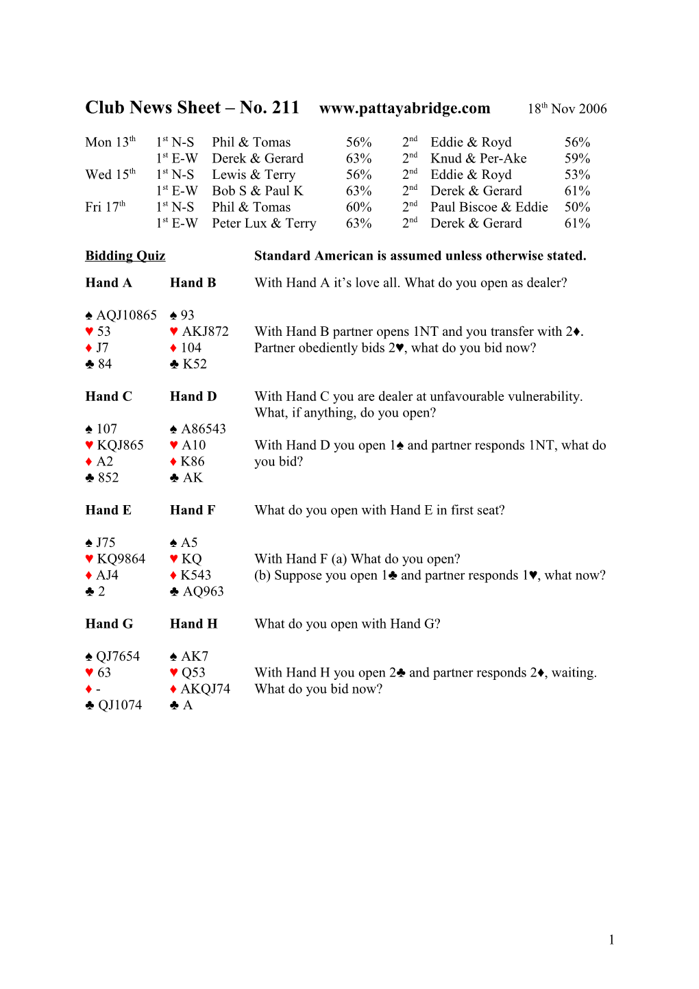 Club News Sheet No. 211 18Thnov 2006