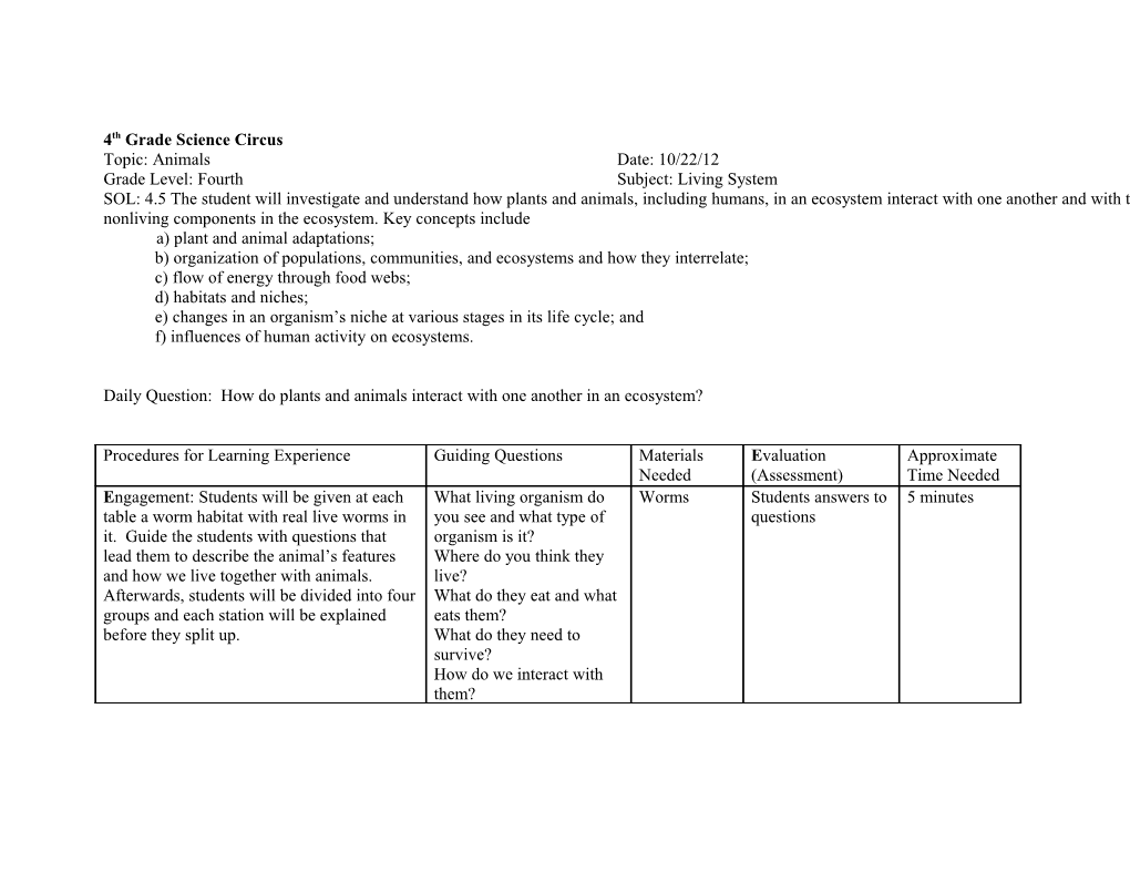 4Th Grade Science Circus