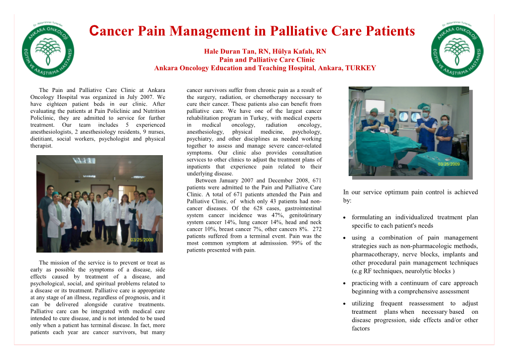 Cancer Pain Management in Palliative Care Patients