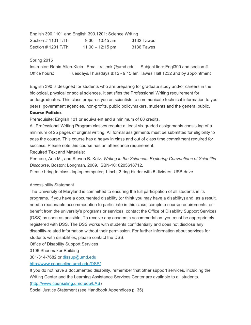 English 390.1101 and English 390.1201: Science Writing