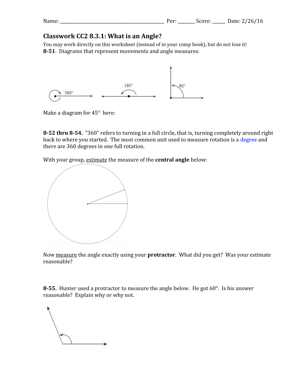 Classwork CC2 8.3.1: What Is an Angle?