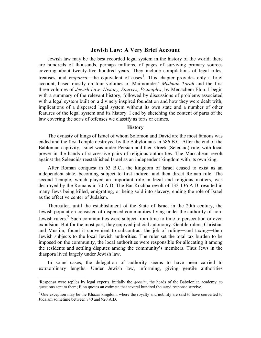 Jewish Law: a Very Brief Account
