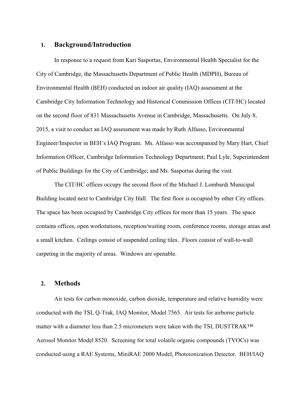 Indoor Air Quality Assessment - Cambridge City Information Technology and Historical Commission