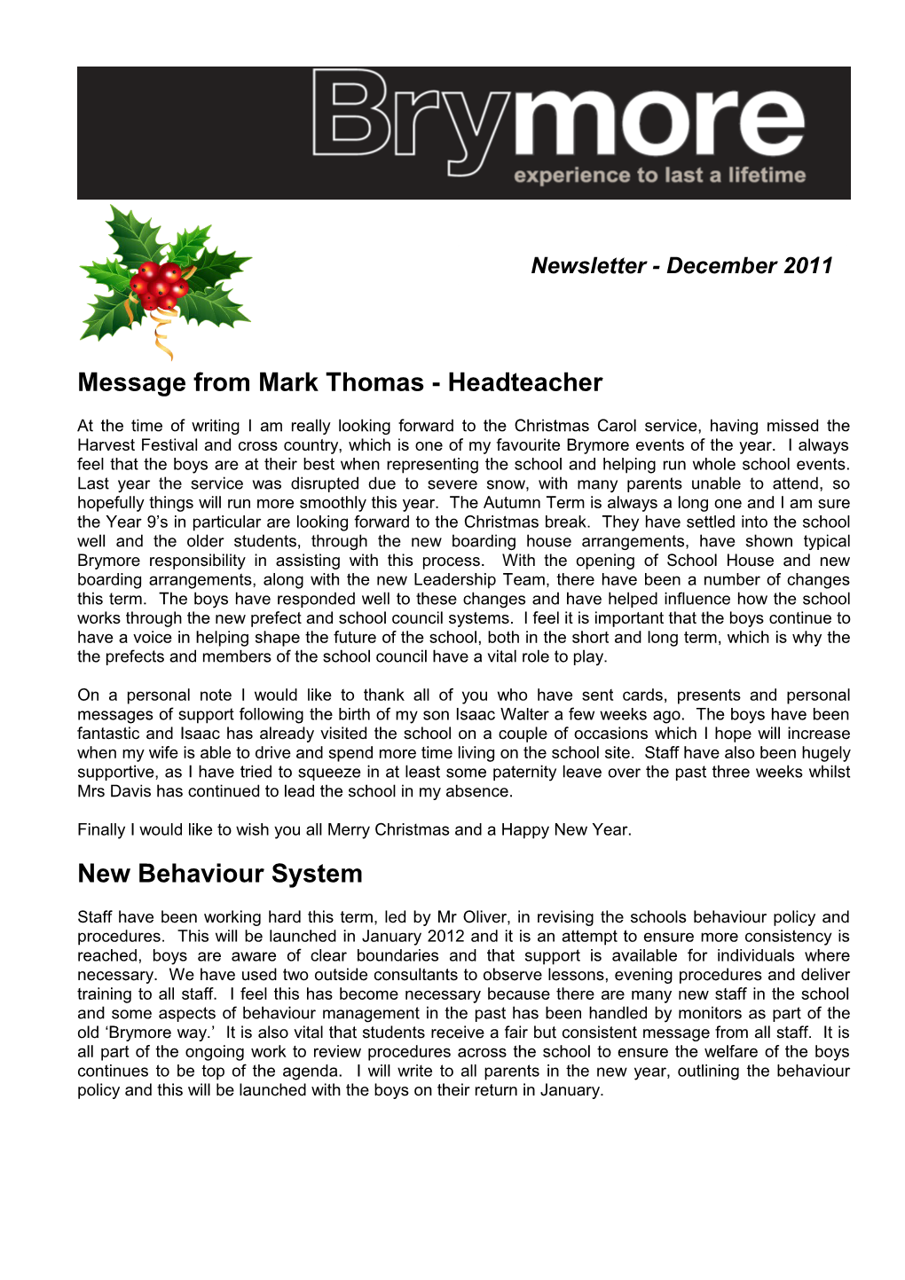 Message from Mark Thomas - Headteacher