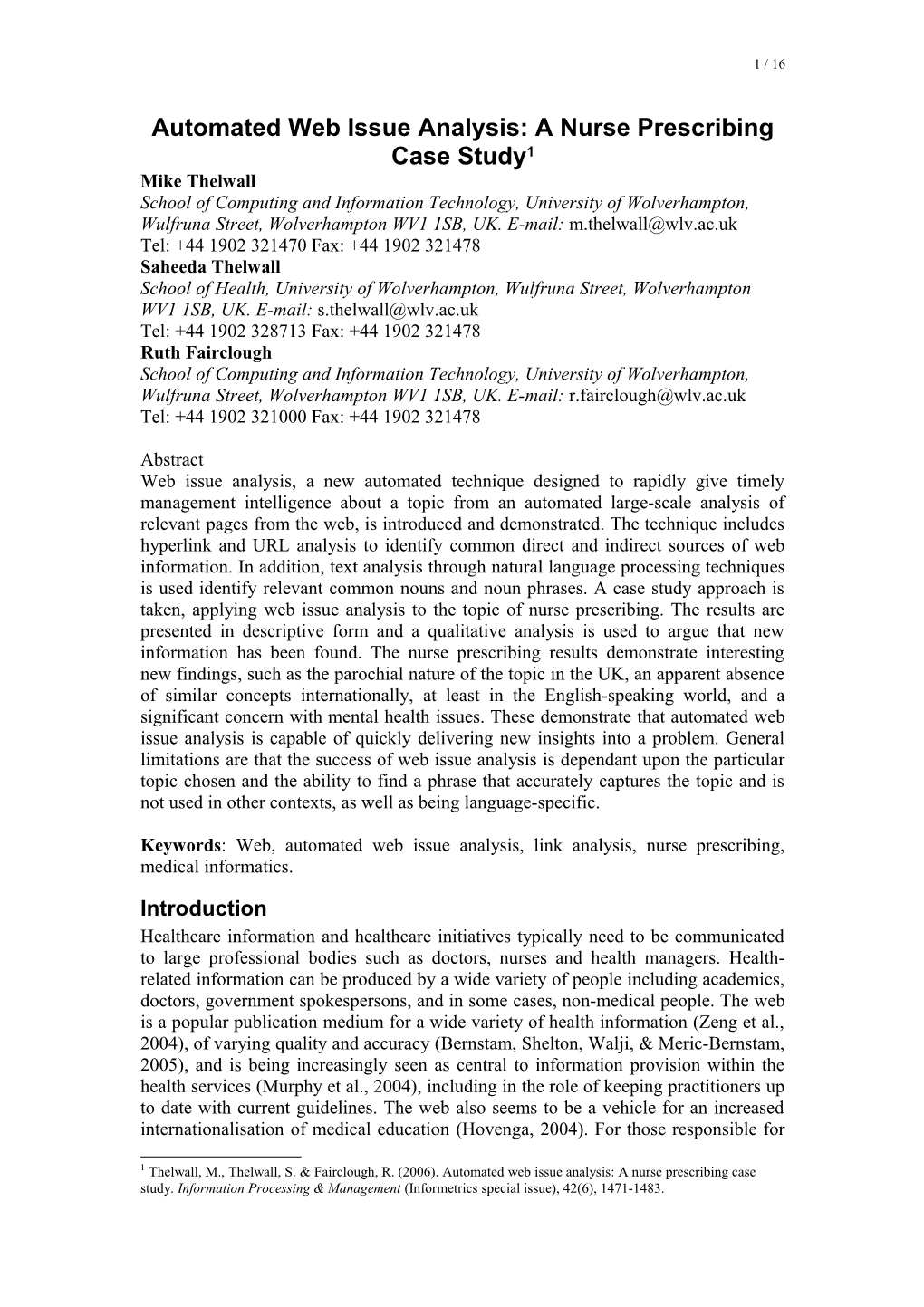 Automated Web Issue Analysis: a Nurse Prescribing Case Study