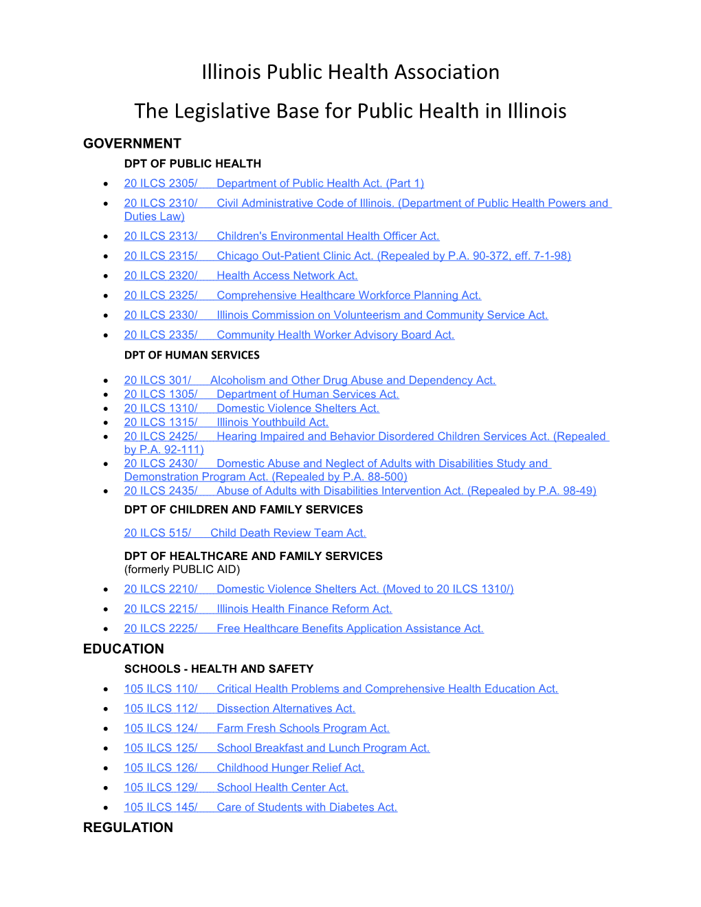 IPHA the Legislative Base for Public Health in Illinois