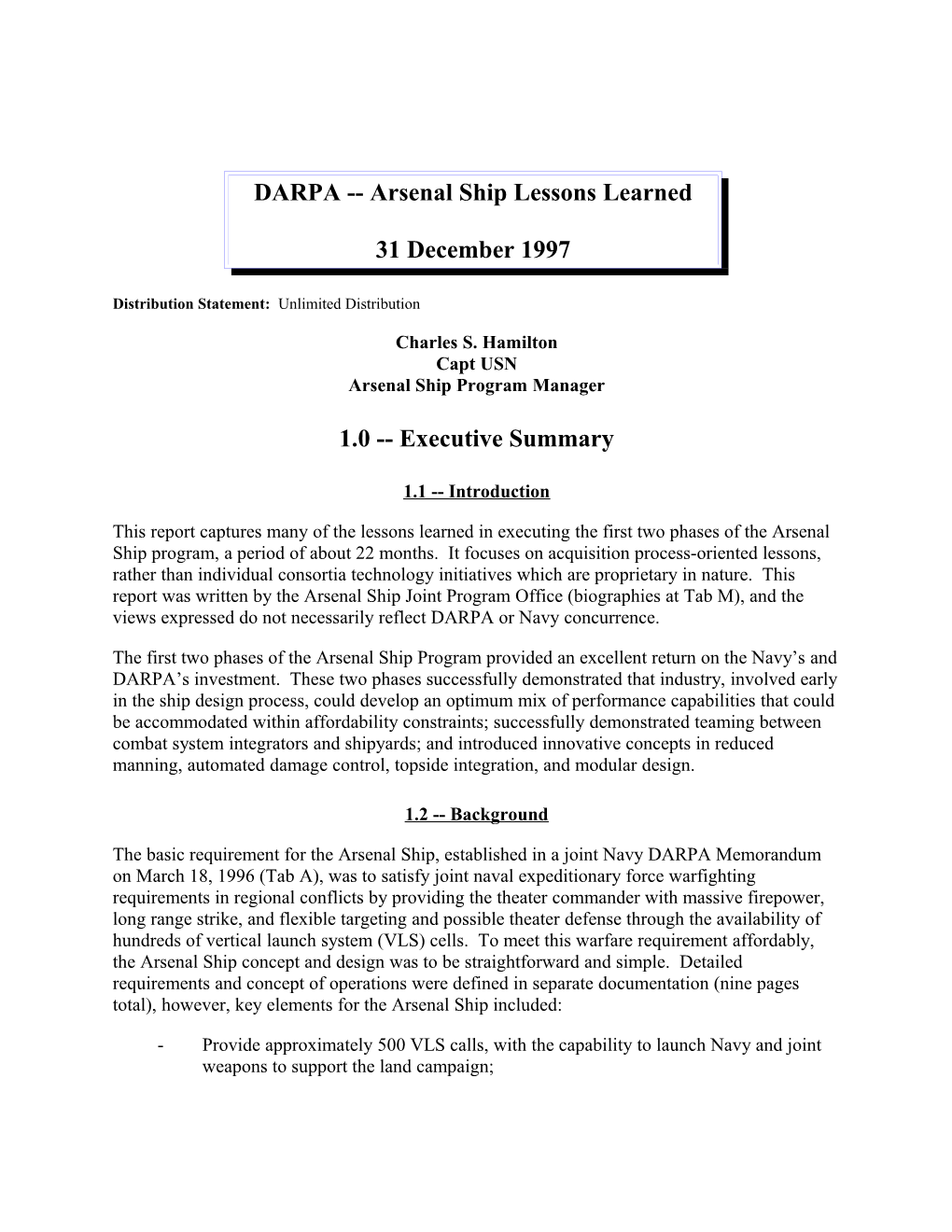 DARPA - Arsenal Ship Lessons Learned (December 1997)