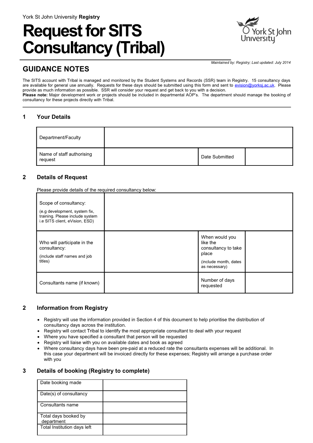 Request for Access to SITS Student Record System