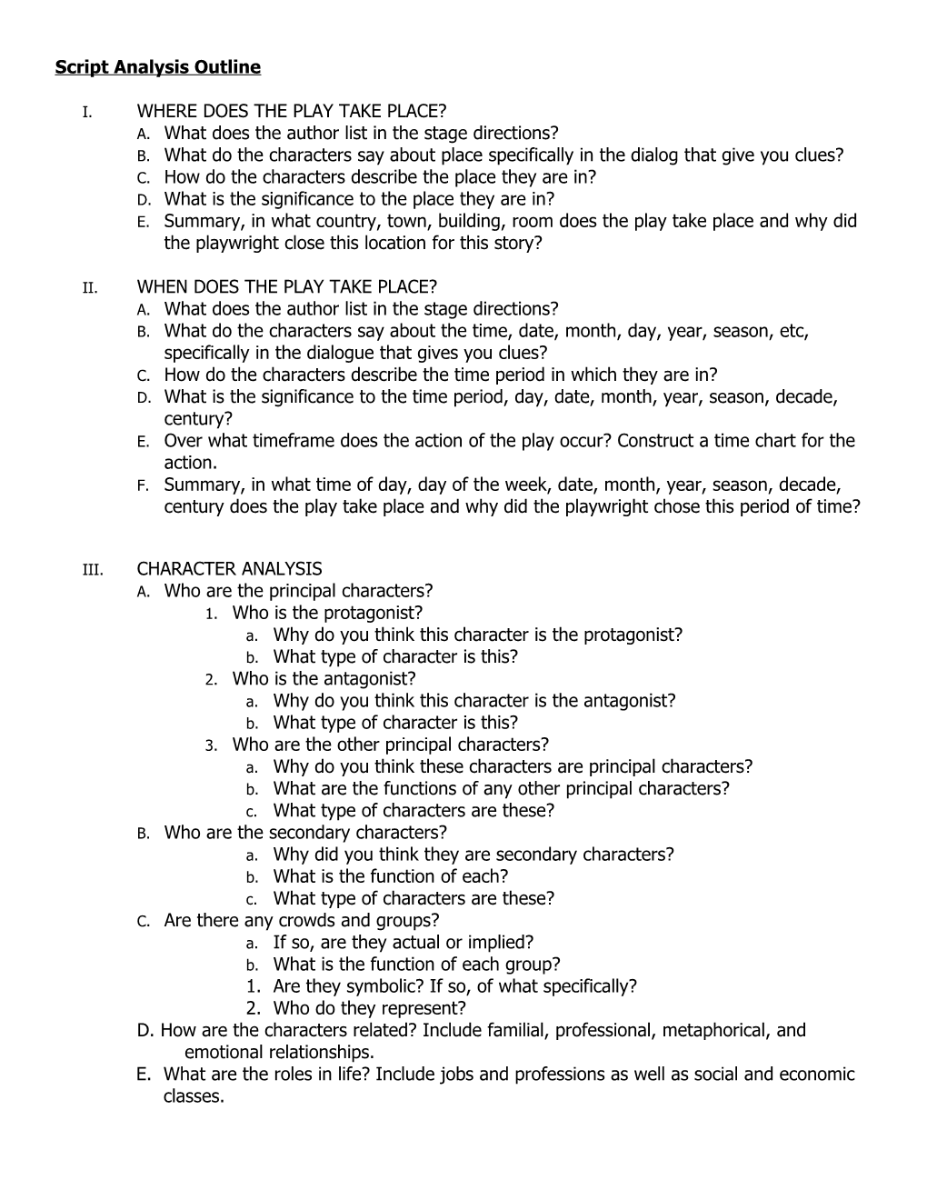 Script Analysis Outline