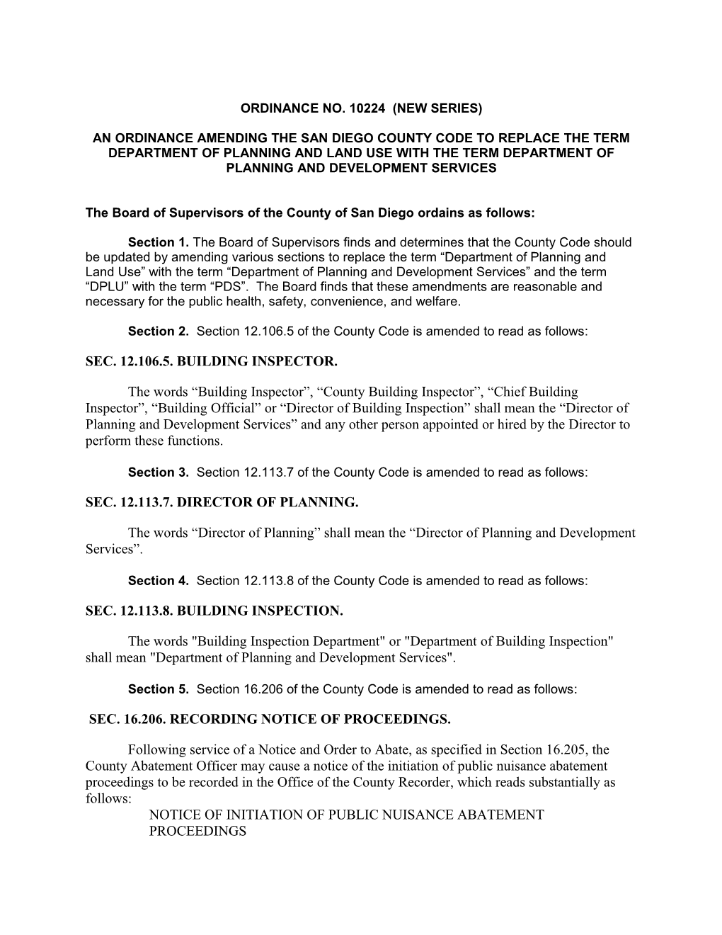 San Diego County Code of Regulatory Ordinances