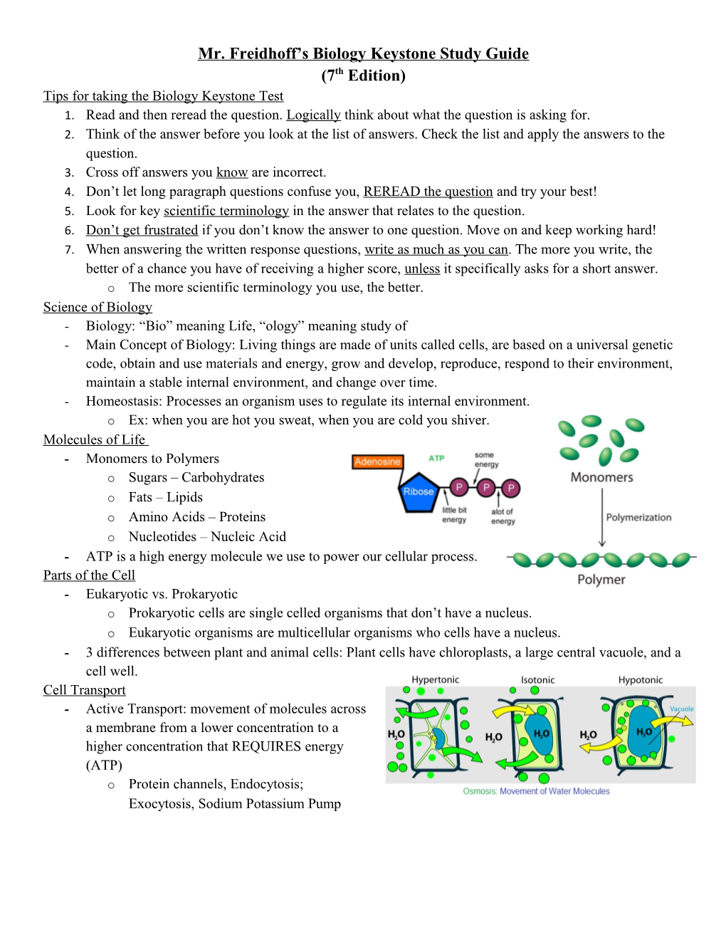 Mr. Freidhoff S Biology Keystone Study Guide