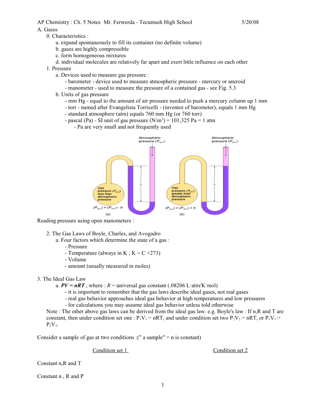 AP Chemistry : Ch. 5 Notesmr. Ferwerda - Tecumsehhigh School5/20/08