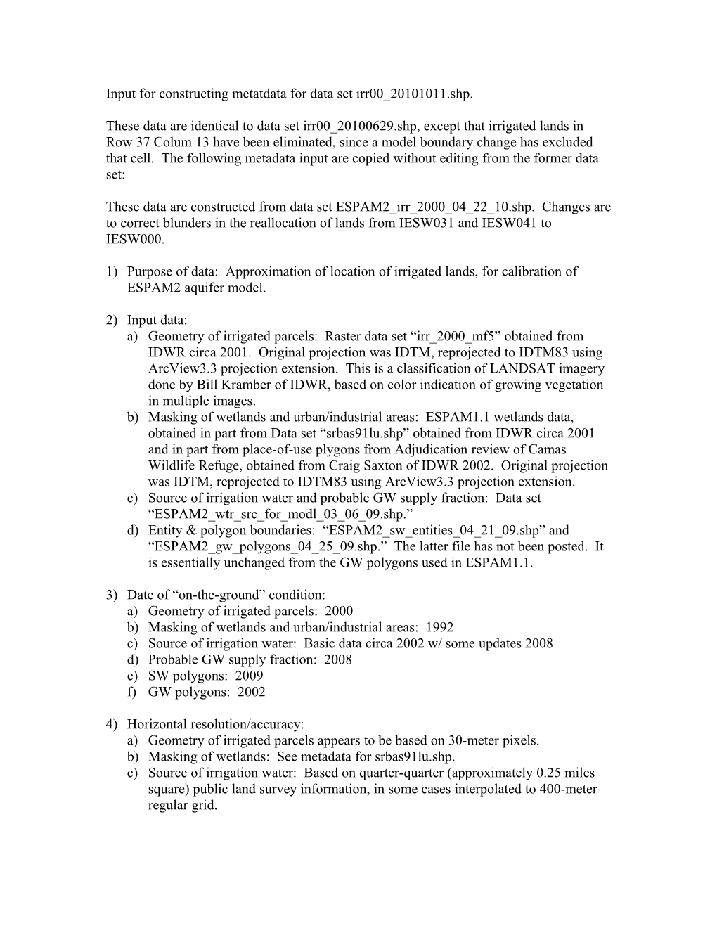 Input for Constructing Metadata for Data Set ESPAM2 Irr 1980 04 27 09