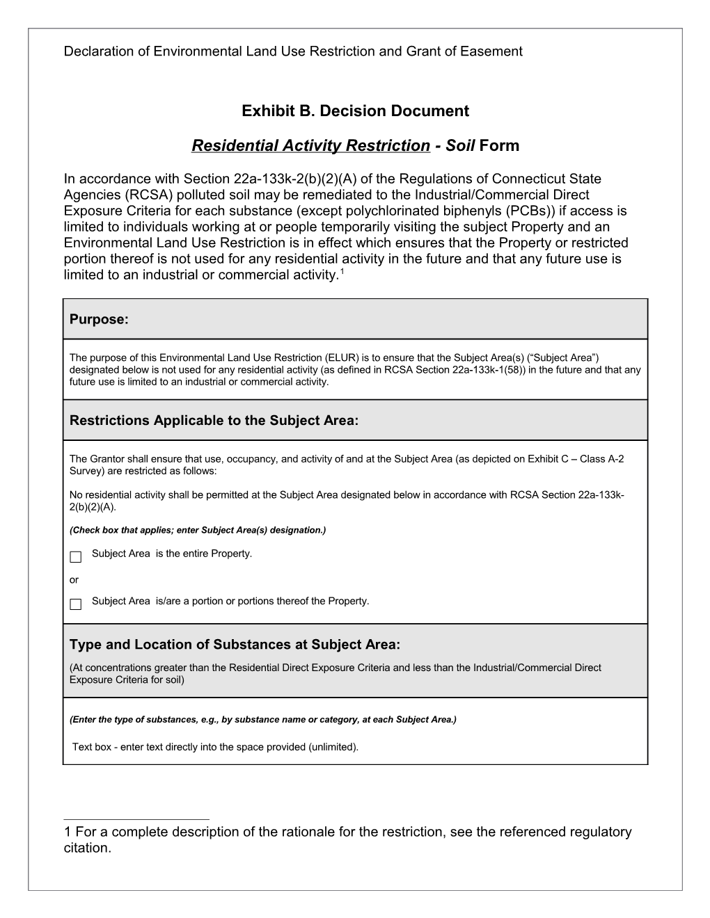 Application Form for Environmental Land Use Restriction