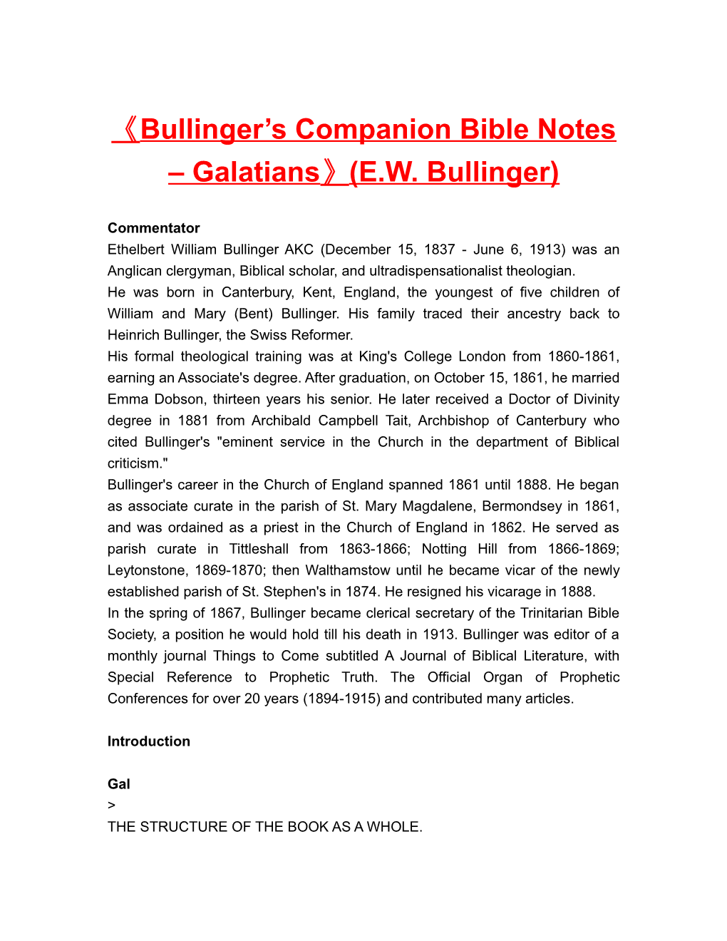 Bullinger S Companion Bible Notes Galatians (E.W. Bullinger)