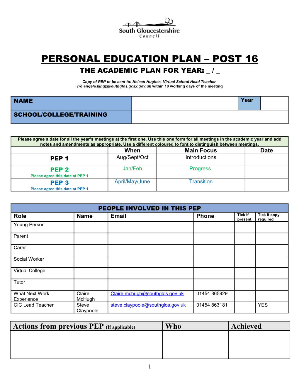Personal Education Plan Post 16