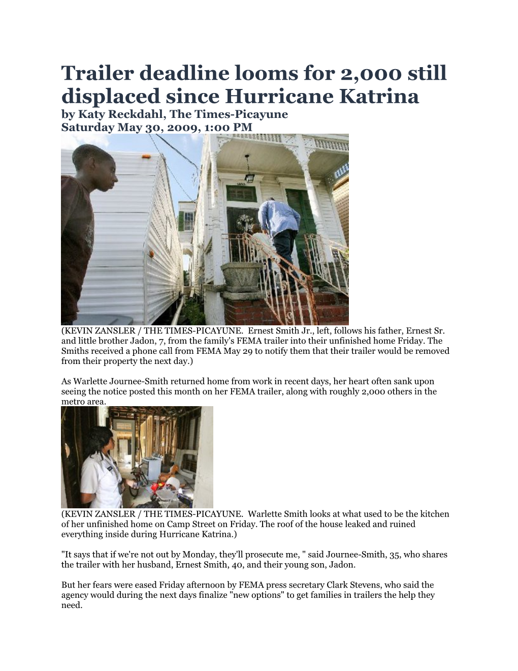 Trailer Deadline Looms for 2,000 Still Displaced Since Hurricane Katrina