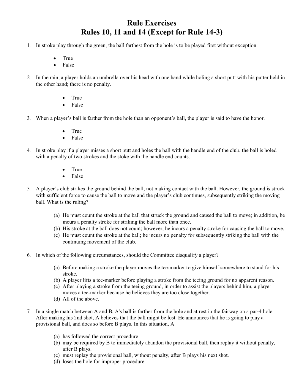 Rule Exercises Rules 10, 11 and 14 (Except for Rule 14-3)