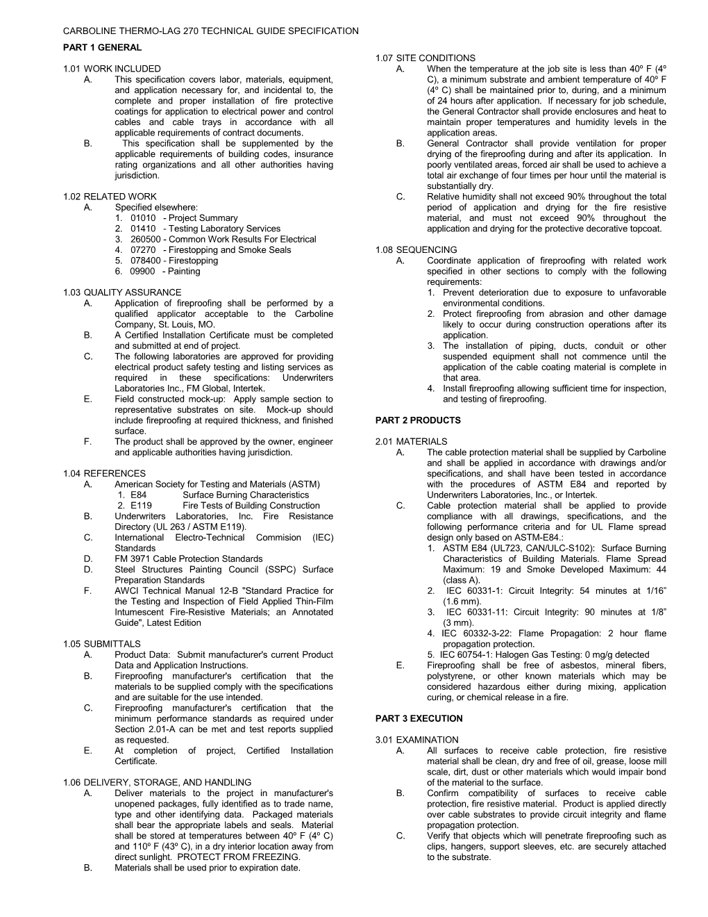 Carboline Thermo-Lag 270 Technical Guide Specification