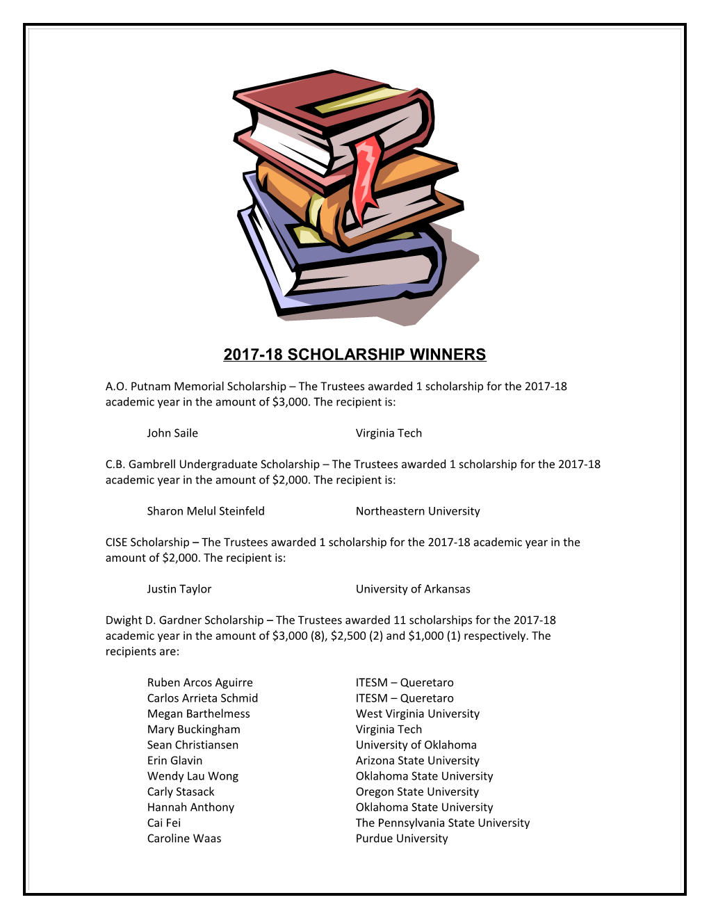 2017-18 Scholarship Winners