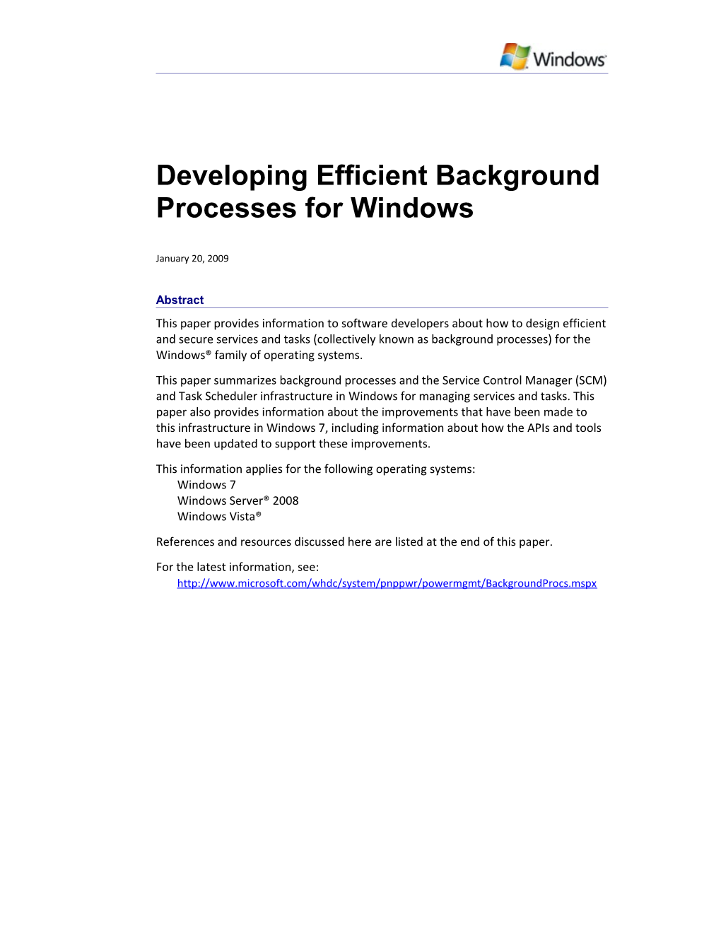 Developing Efficient Background Processes for Windows