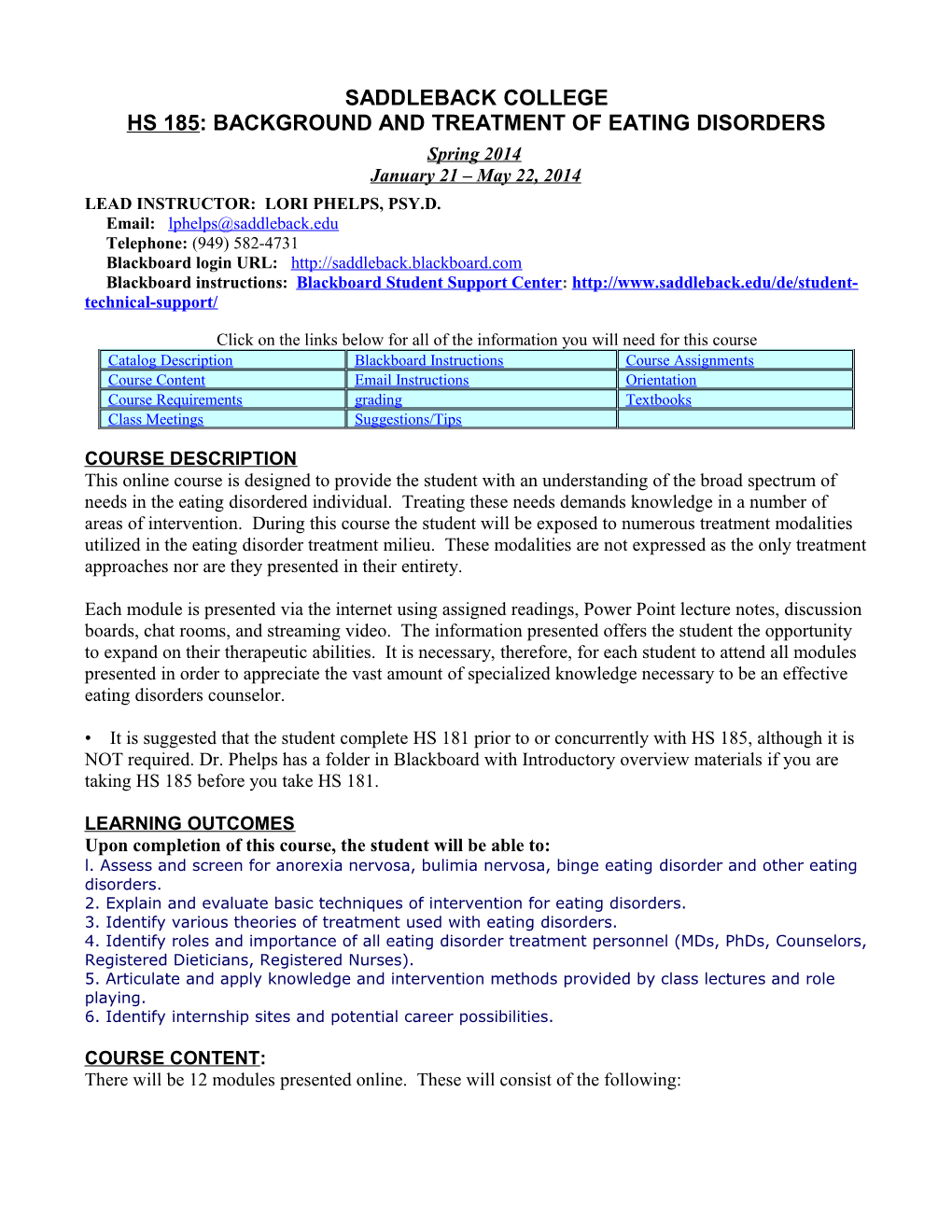 Hs 185: Background and Treatment of Eating Disorders