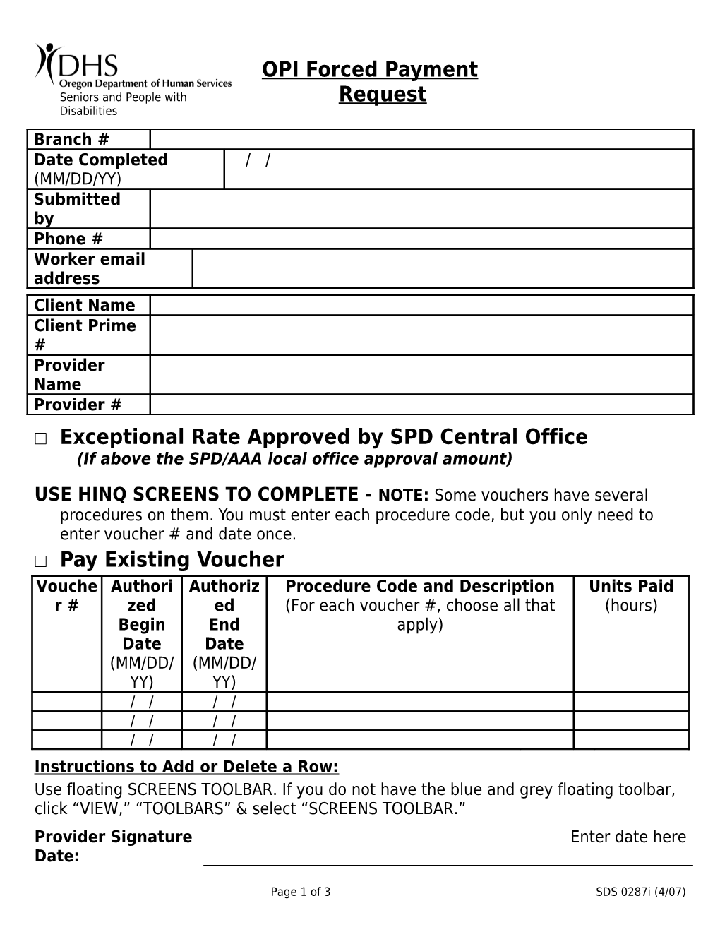 Form 287I HCW Forced Payment Form