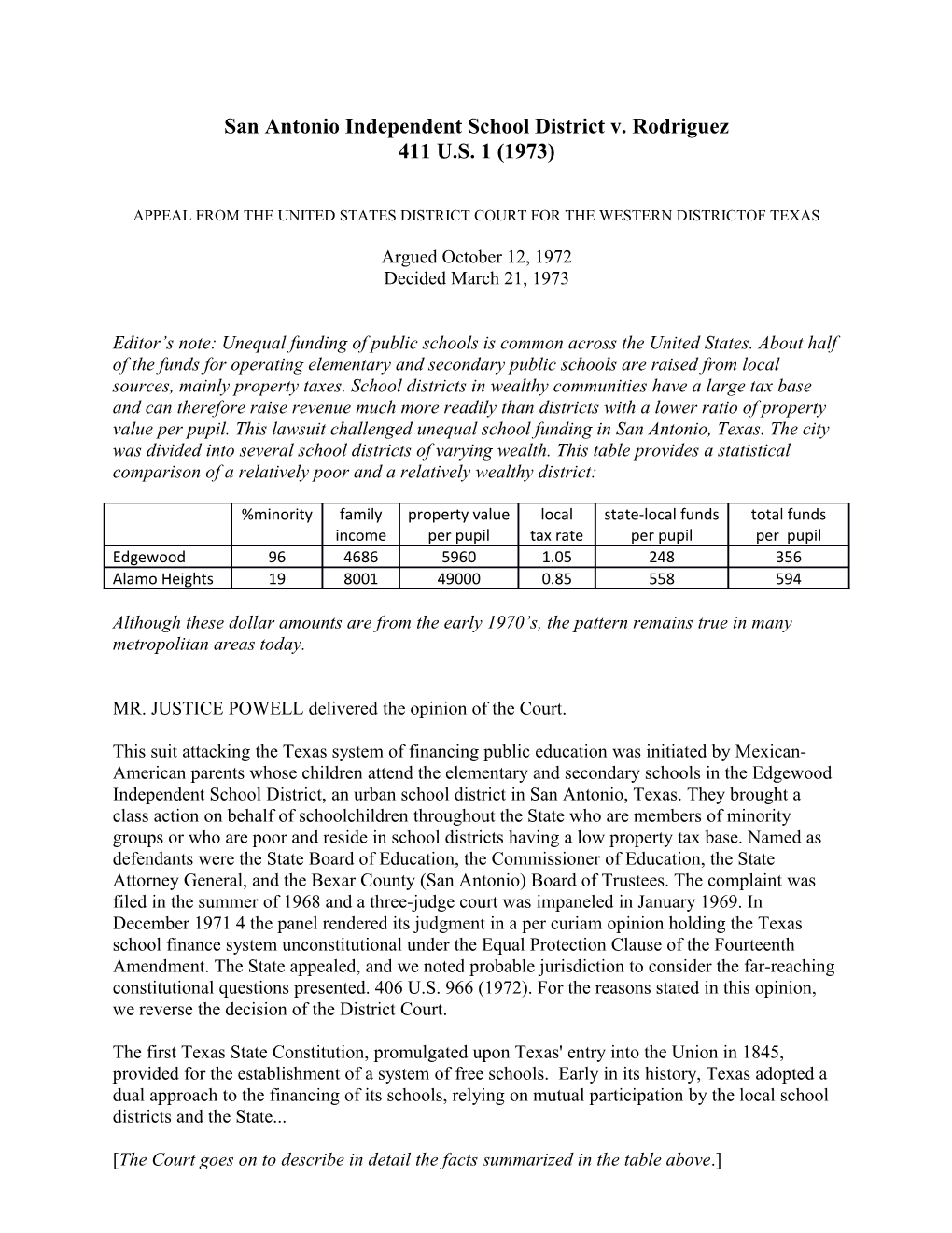 San Antonio Independent School District V. Rodriguez