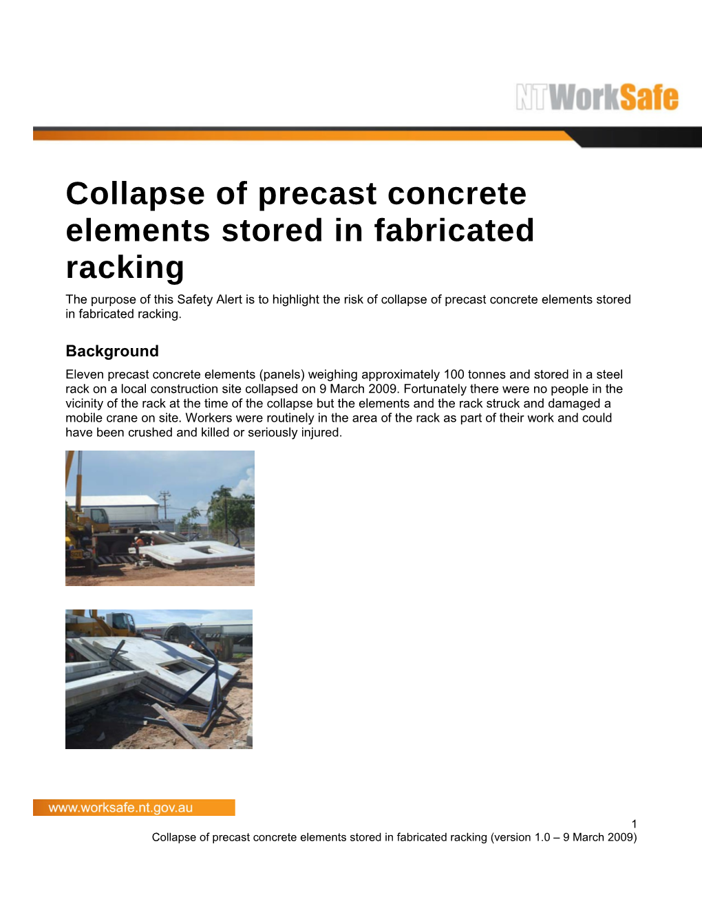 Safety Alert - Collapse of Precast Concrete Elements Stored in Fabricated Racking