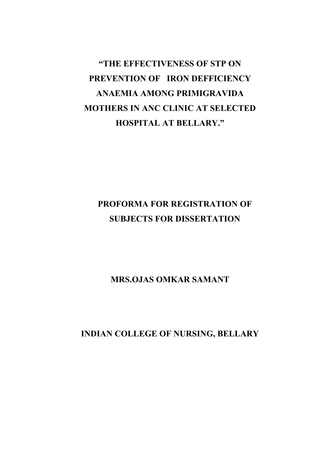 Proforma for Registration of Subjects Fordissertation