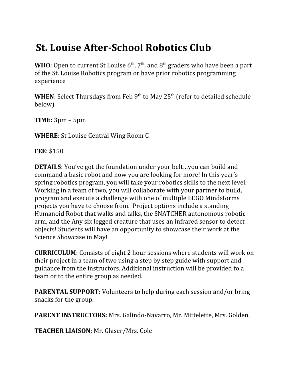 St. Louise After-School Robotics Club