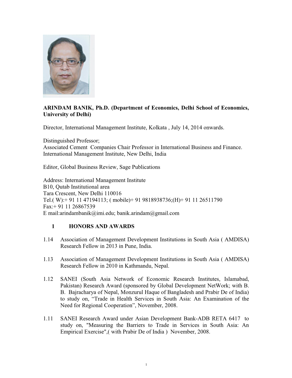 ARINDAM BANIK, Ph.D. (Department of Economics, Delhi School of Economics, University of Delhi)