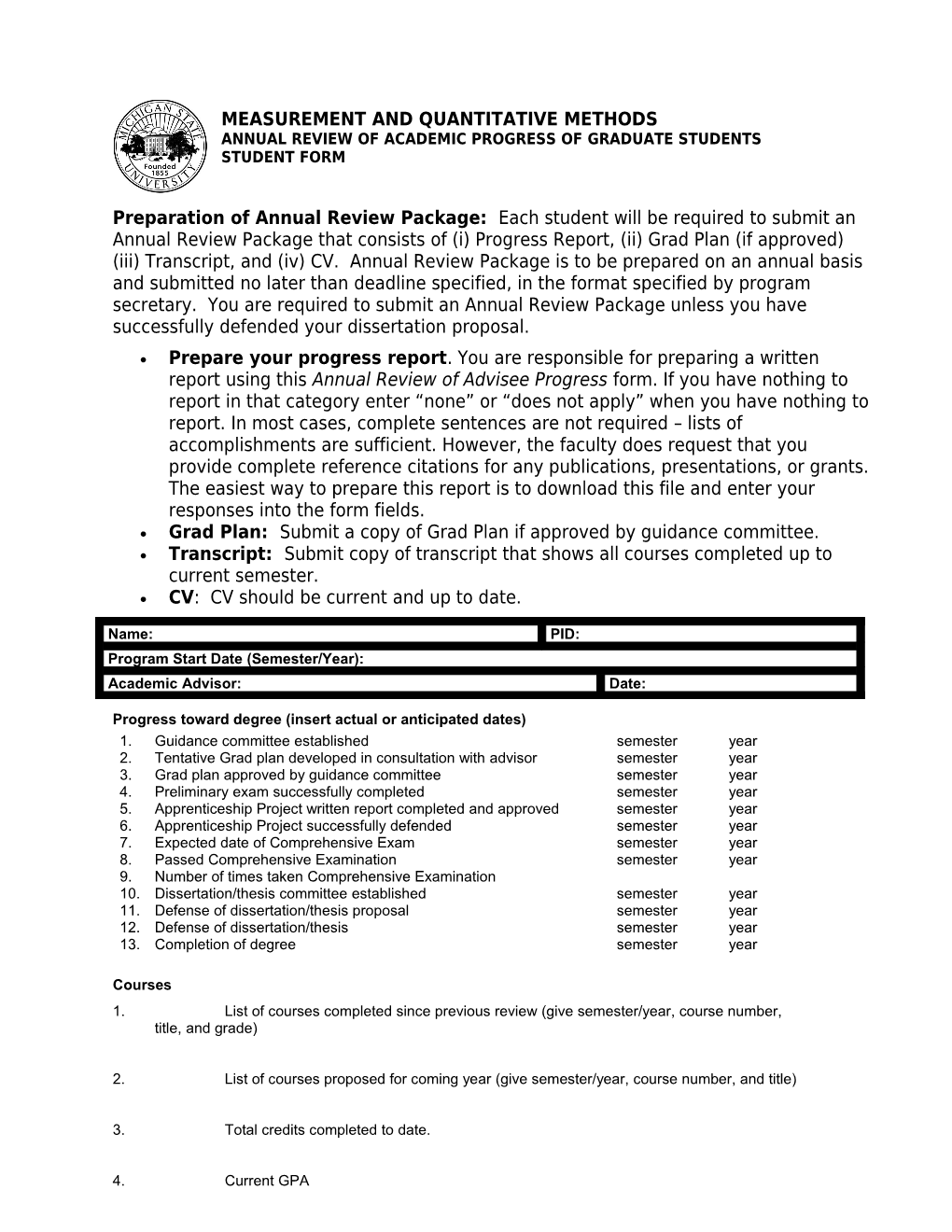 Annual Review of Academic Progress of Graduate Students