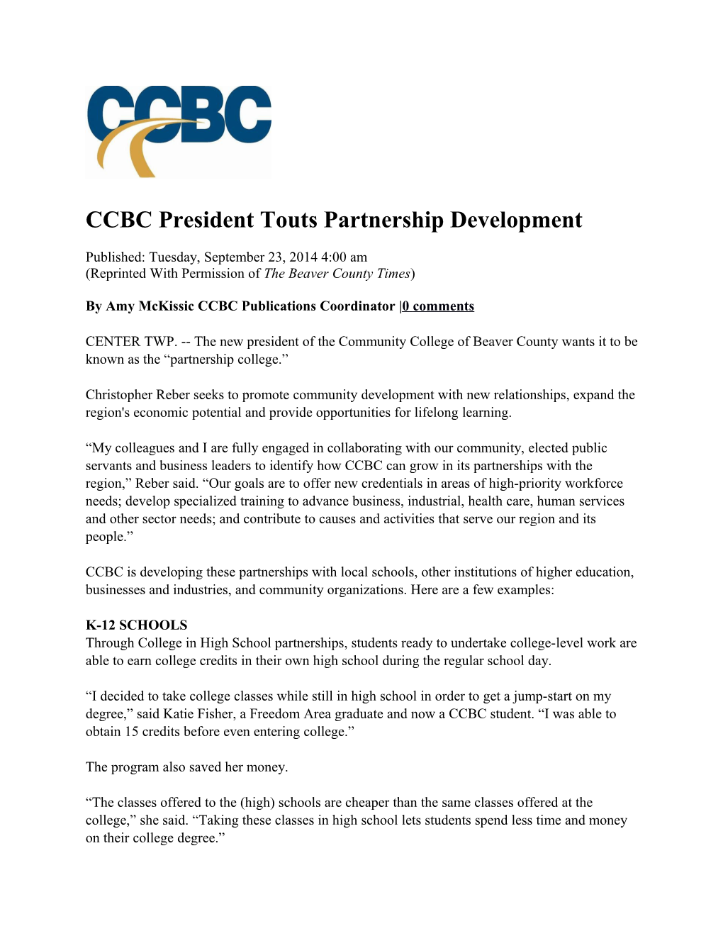 CCBC President Touts Partnership Development