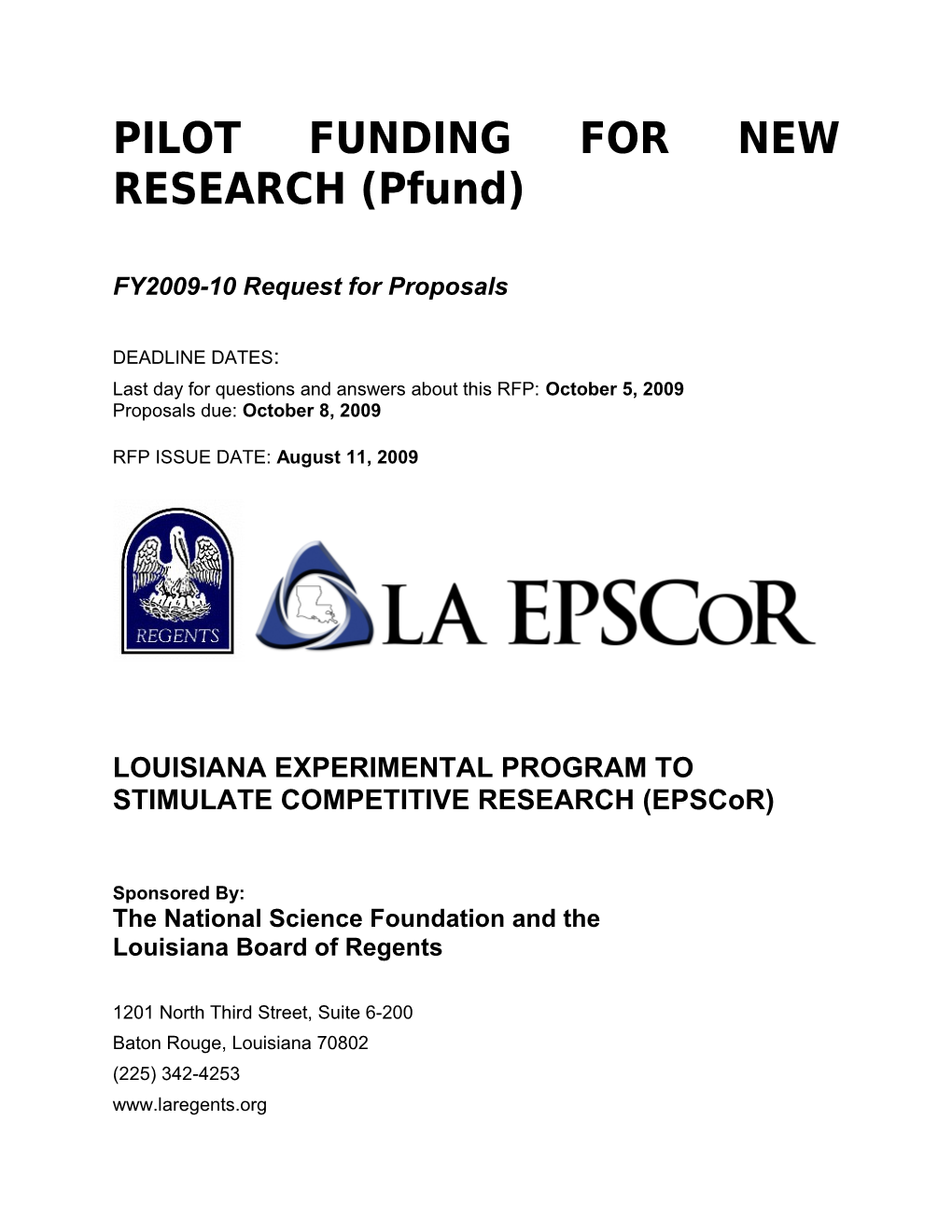 PILOT FUNDING for NEW RESEARCH (Pfund)