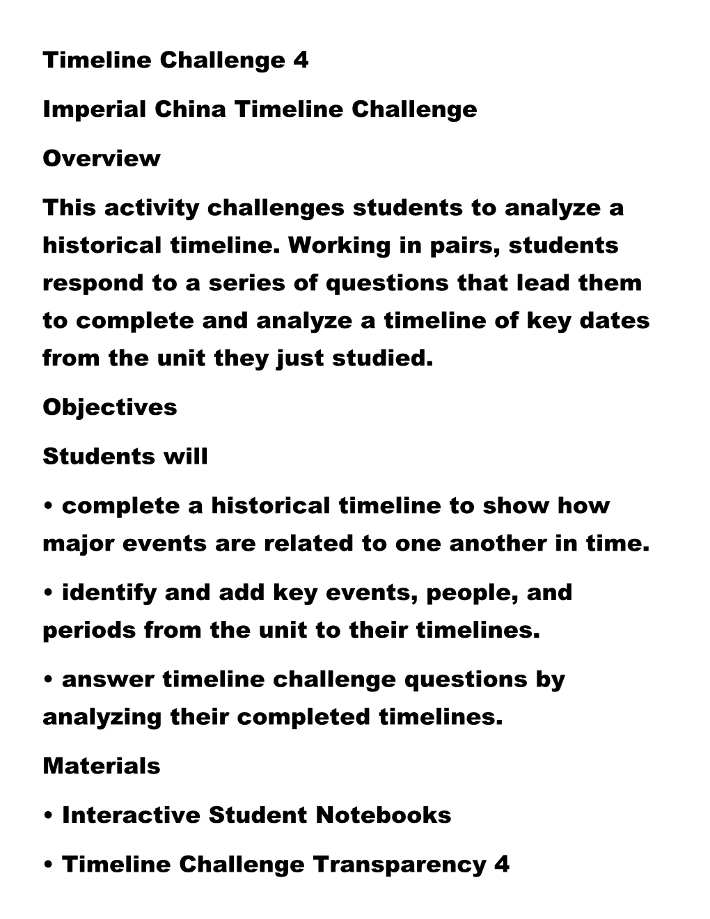 Imperial China Timeline Challenge