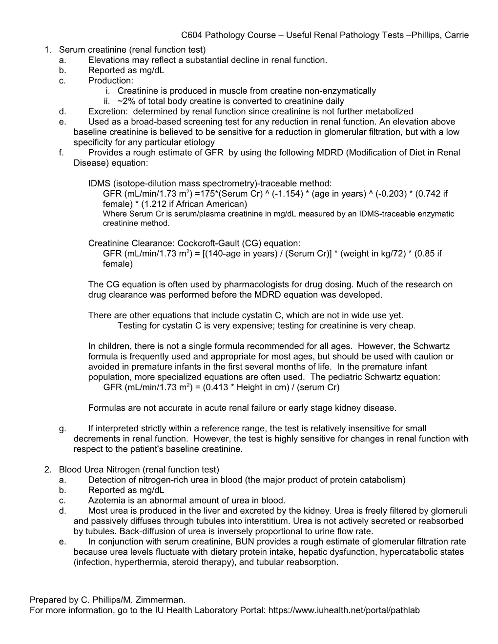 C604 Pathology Course Useful Renal Pathology Tests Phillips, Carrie