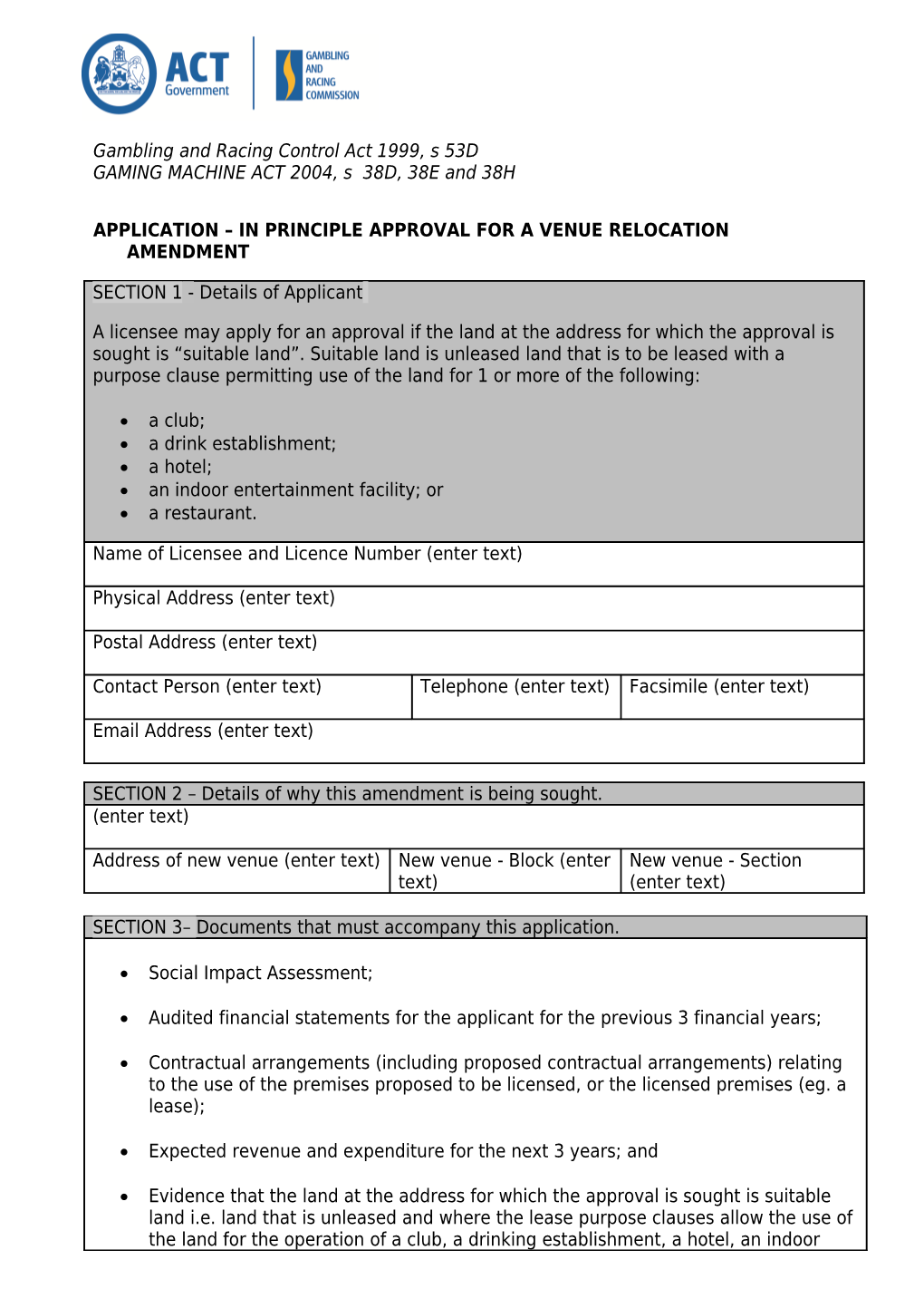 Initial Licence Application